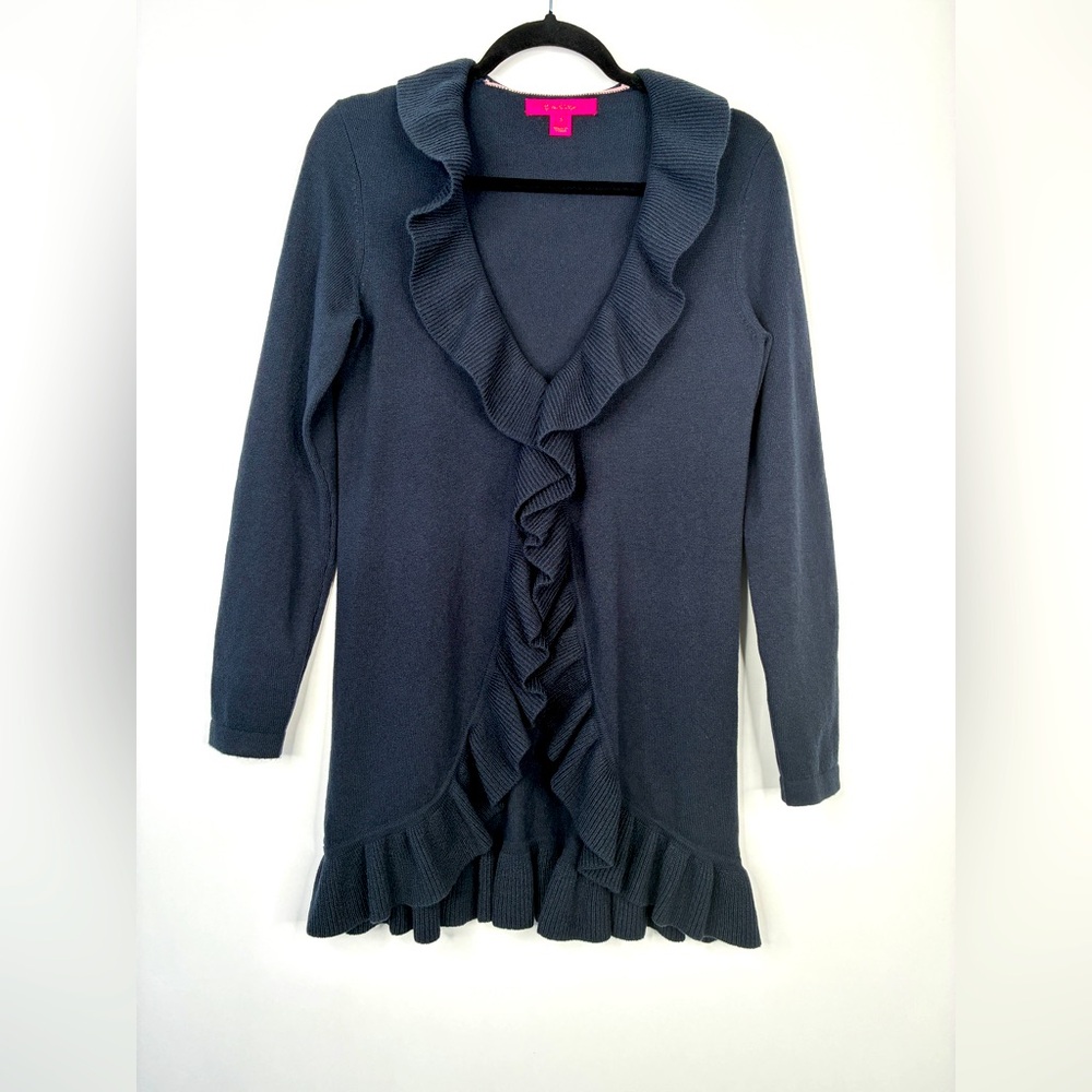 Lilly Pulitzer Navy waterfall 100% cashmere cardigan size s #0042
